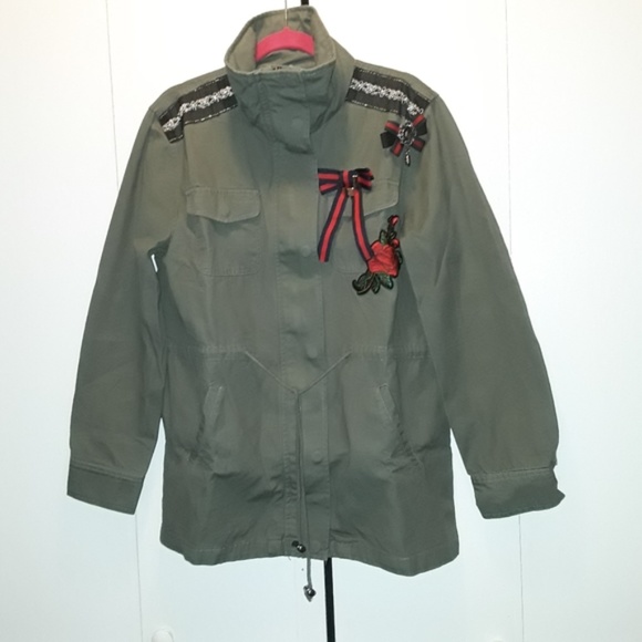 Embellished & Embroidered Olive Green Jacket Coat - Picture 4 of 8